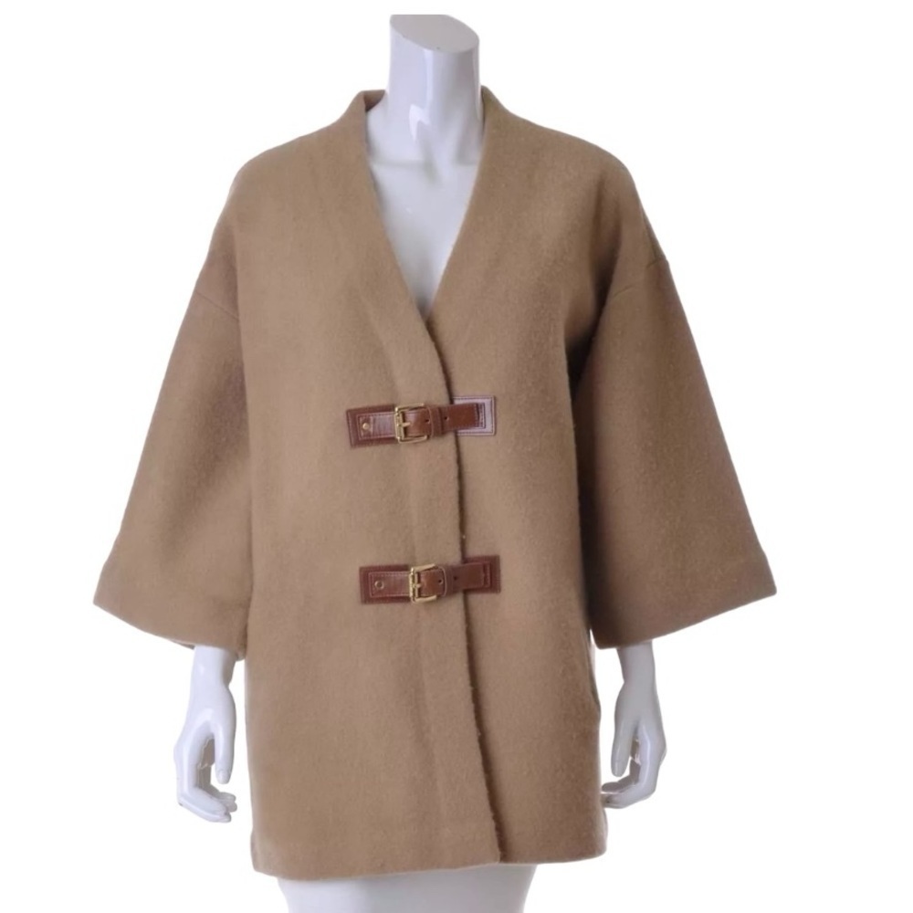 Michael Kors oversized tan wool coat with buckles, size XS